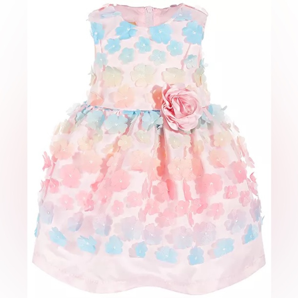 Floral Pink Baby Dress with 3D Rainbow Flowers